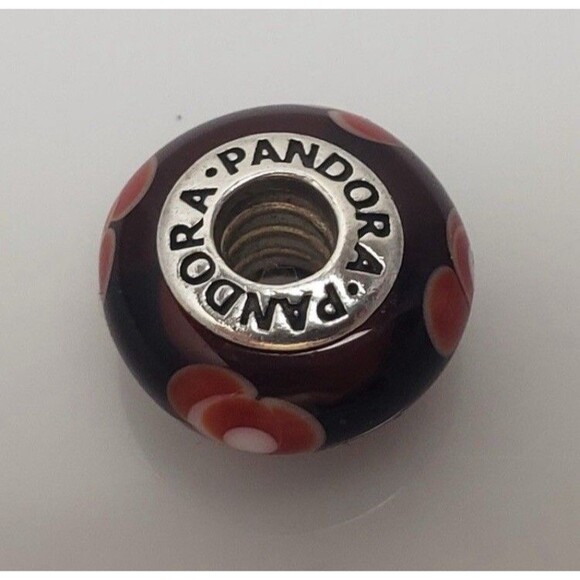Pandora Sterling Silver Murano Glass Red Flowers for You Bead Charm 790646 925 - Picture 2 of 10